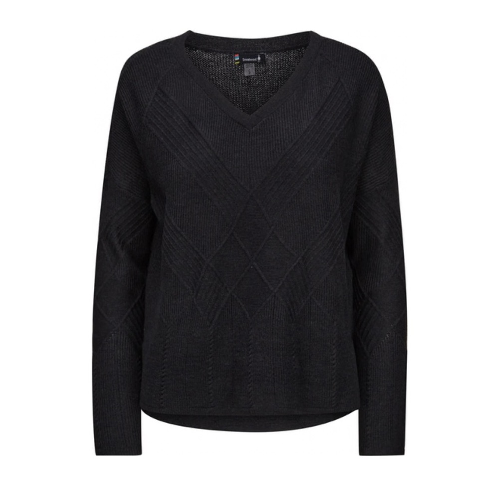 Smartwool Women's. Charcoal Gray Wool Blend Shadow Pine Cable V-Neck Sweater Med